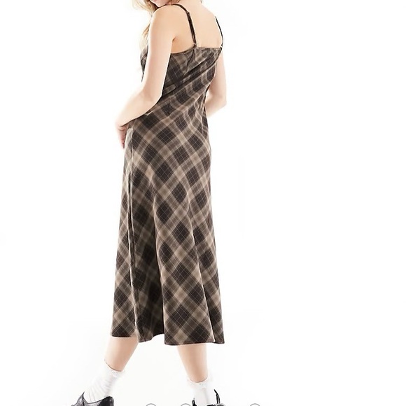 Minga London 90s strappy plaid midaxi slip dress in brown grunge medium - Picture 2 of 10